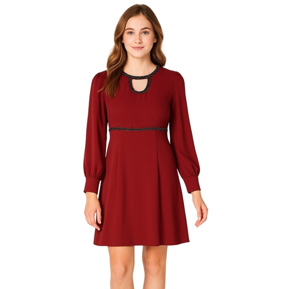Altar'd State Dress Small Red Beaded Neckline ALine French Cuff Embellished Chic - Picture 1 of 15